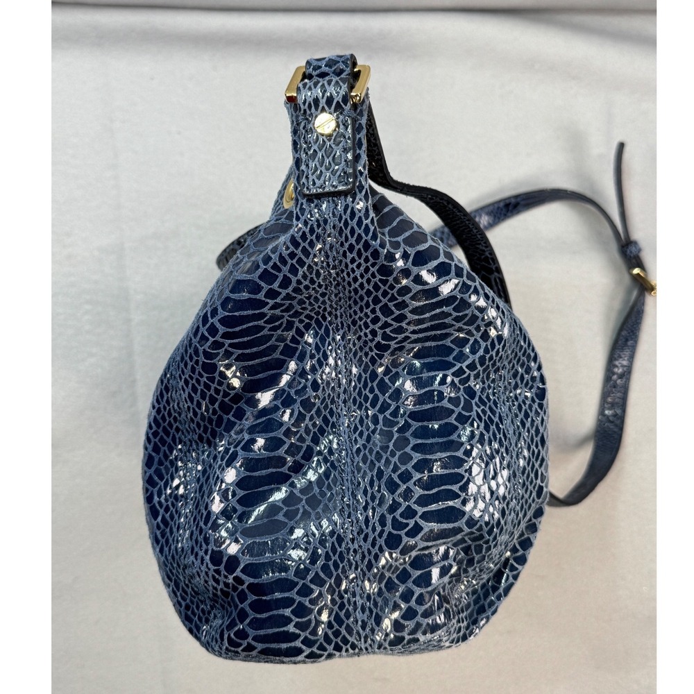 Michael Kors Shoulder Bag Women  Blue Snakeskin Leather Hobo Chain Gold Baddie - Picture 3 of 13